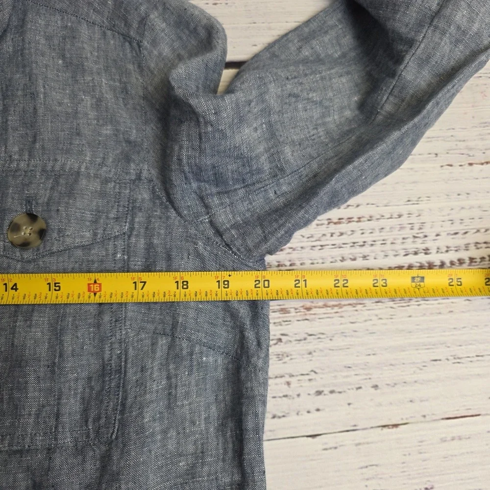 J Jill Love‎ Linen Womens XS Chambray Pocket Tie Linen Collared Button Coat Blue